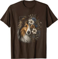 Floral Shetland Sheepdog Artwork Sheltie Graphic T-Shirt - Brown