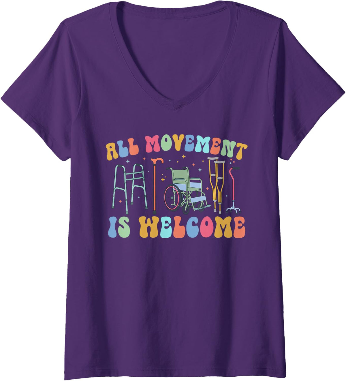 Women's Physical Therapist Appreciation Month Groovy PT Therapist V-Neck T-Shirt - Purple