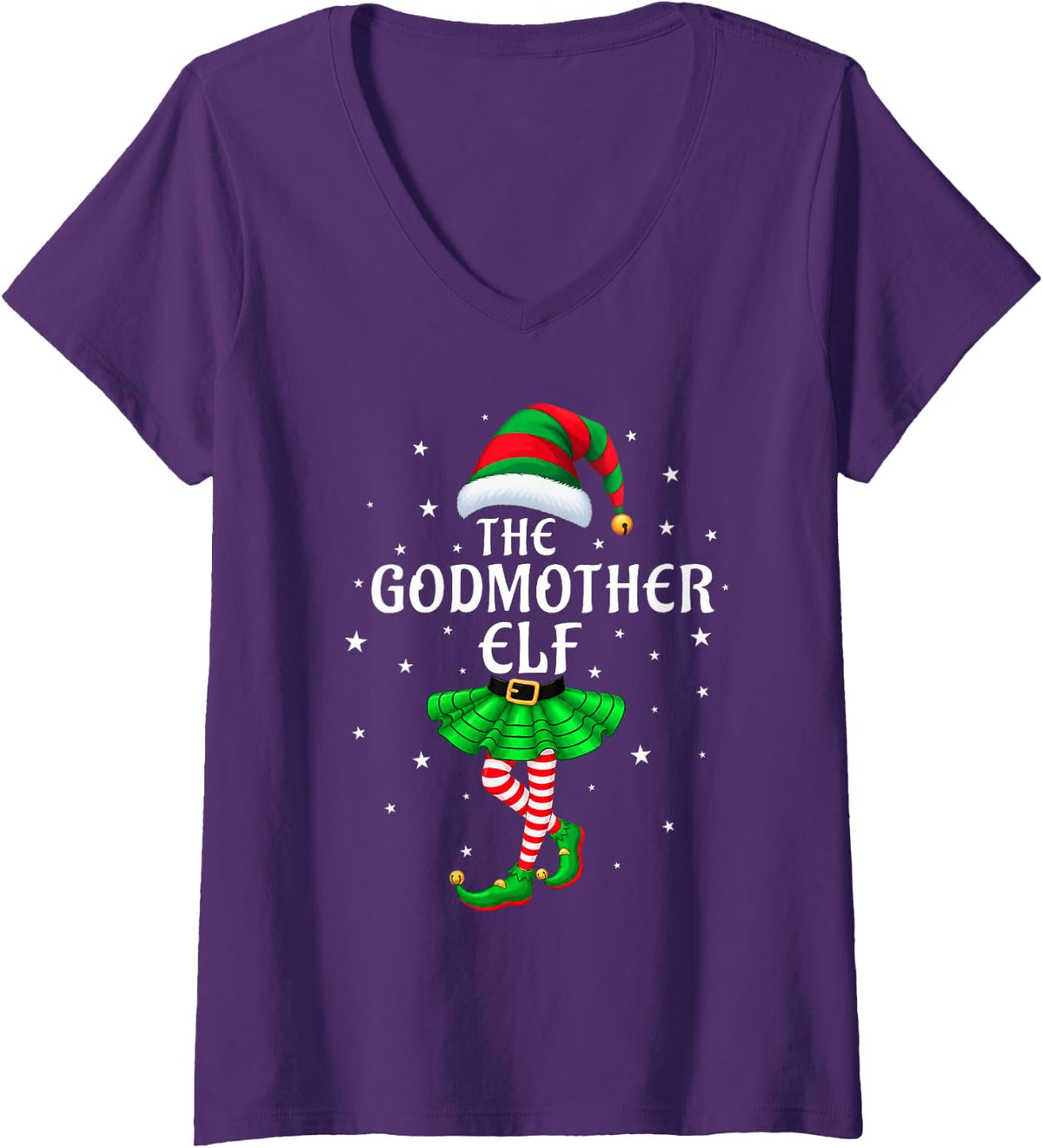 Women's Godmother Elf Christmas Family Matching Xmas Group Funny V-Neck T-Shirt - Purple