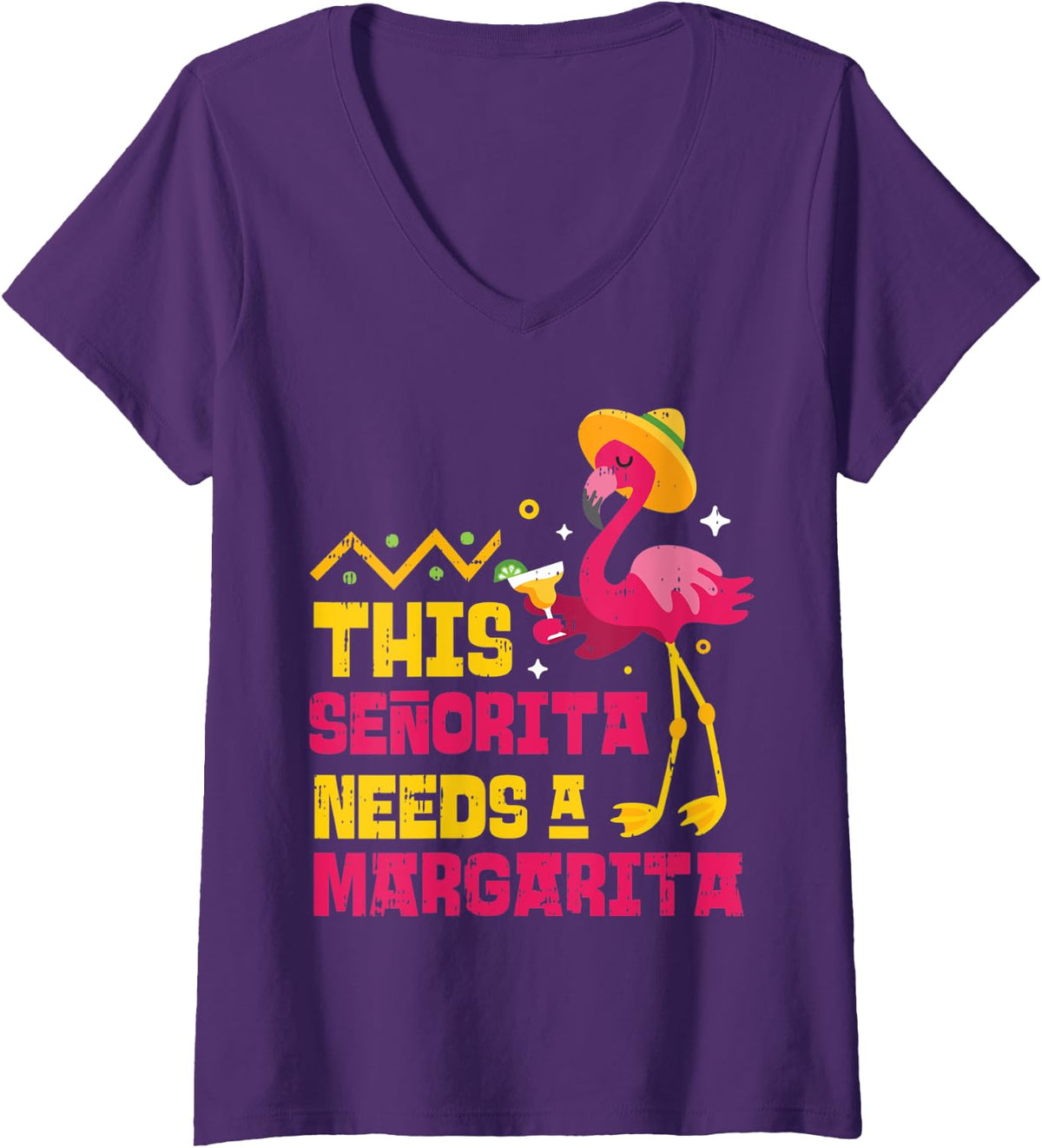Womens Flamingo Senorita Margarita Funny Mexican Cinco De Mayo 2020 V-Neck T-Shirt - Purple