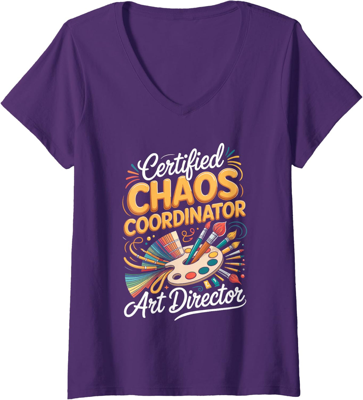 Women's Certified Chaos Coordinator Art Director V-Neck T-Shirt - Purple