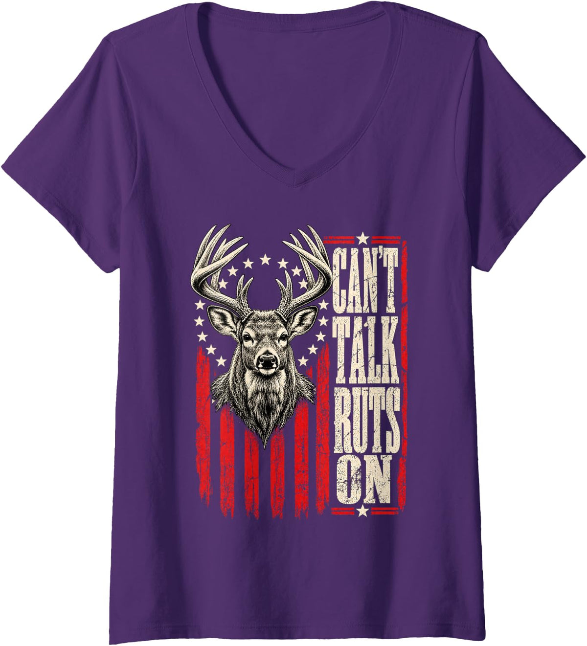 Women's Can't Talk Ruts On Whitetail Buck Hunting Design V-Neck T-Shirt - Purple