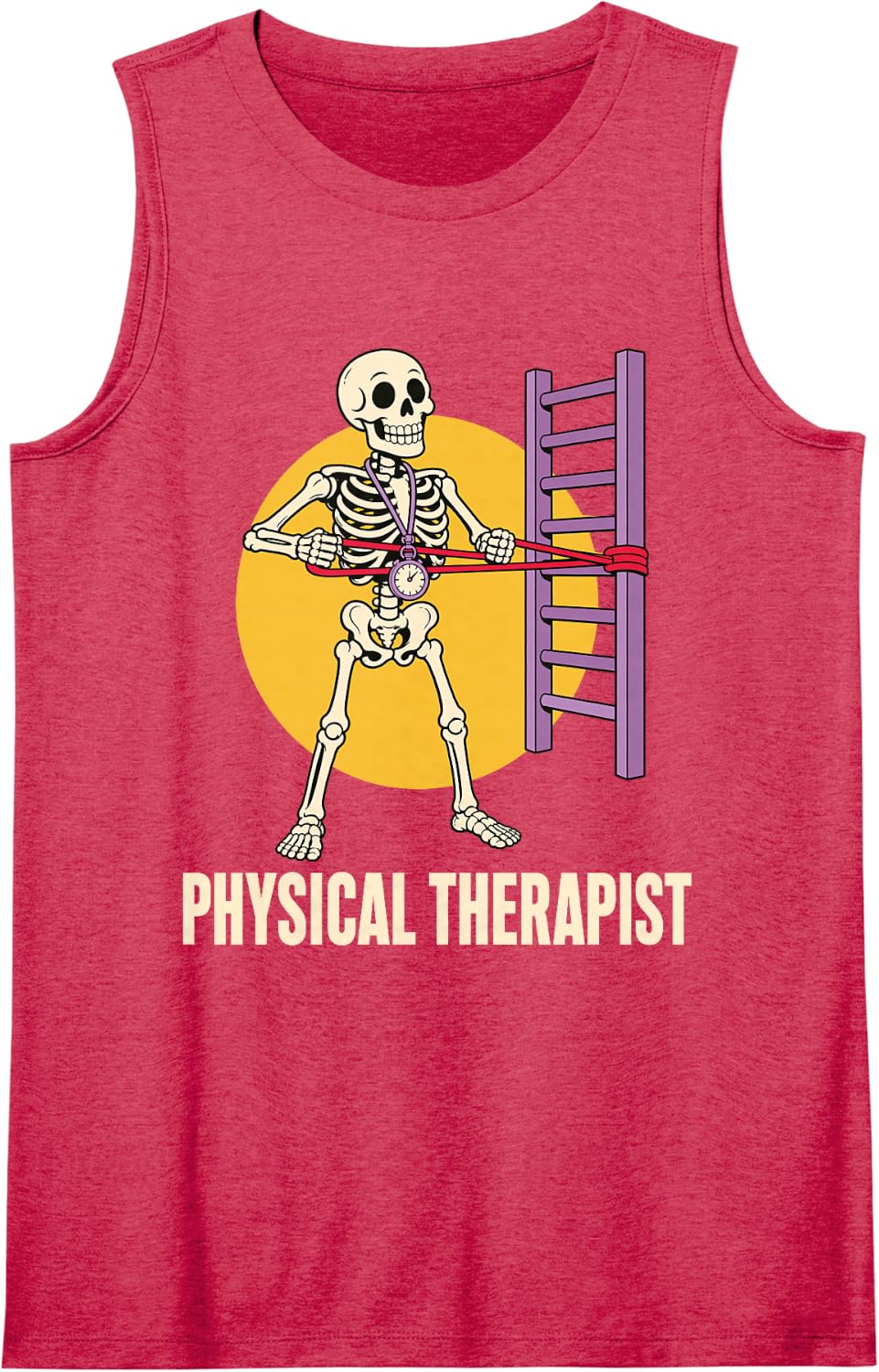 Physical Therapist Skeleton Band Row Pt Sleeveless Tank Top - Red