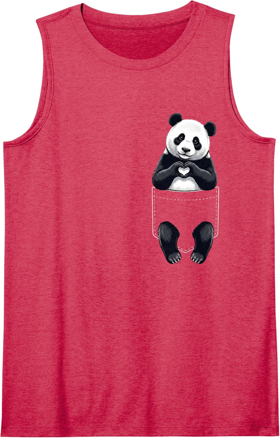 Panda Bear Pocket Heart Sign Wildlife Valentines Sleeveless Tank Top - Red
