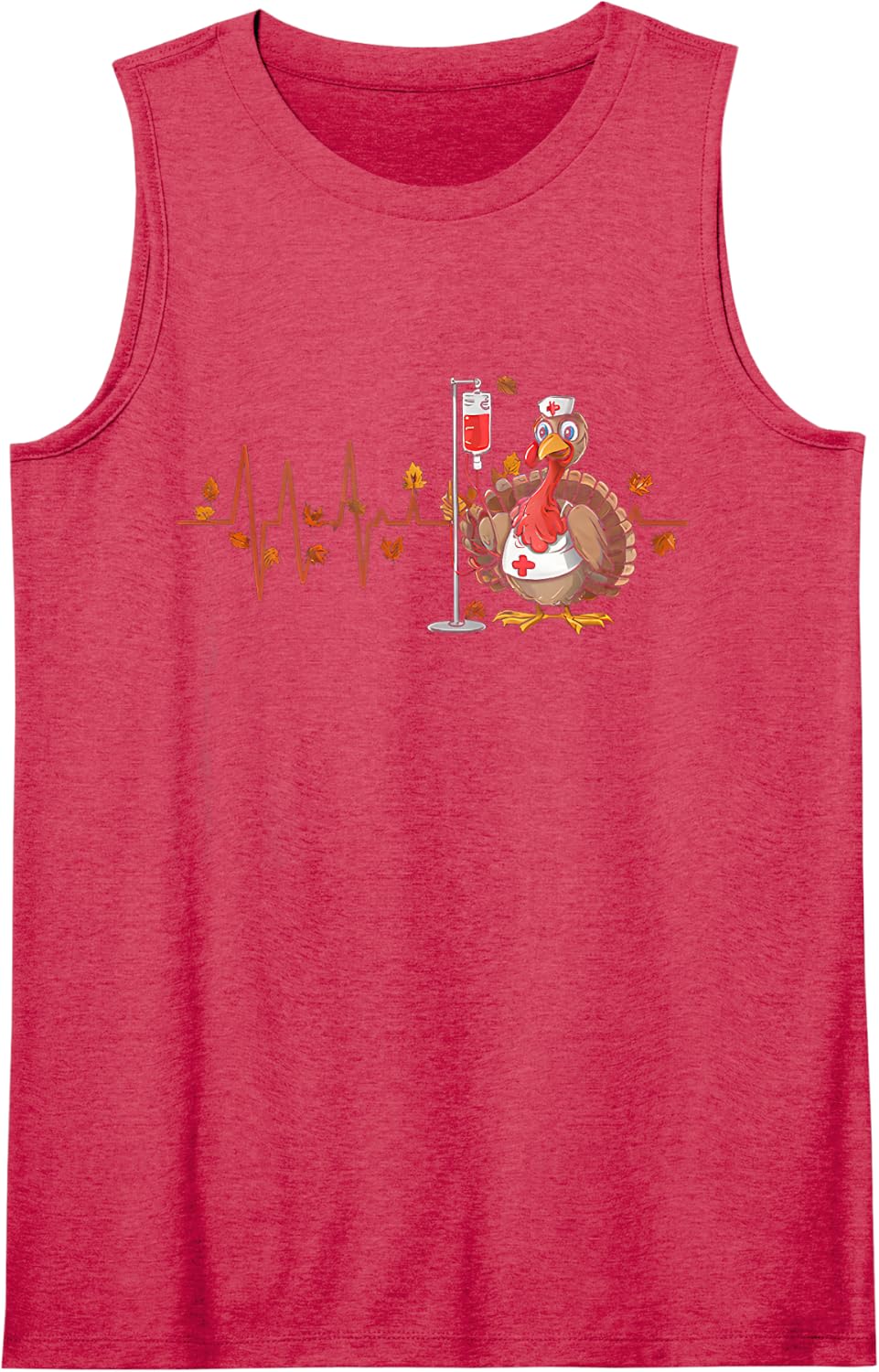 Thanksgiving Nurse Heartbeat Turkey Fall Scrub Top Women Sleeveless Tank Top - Red