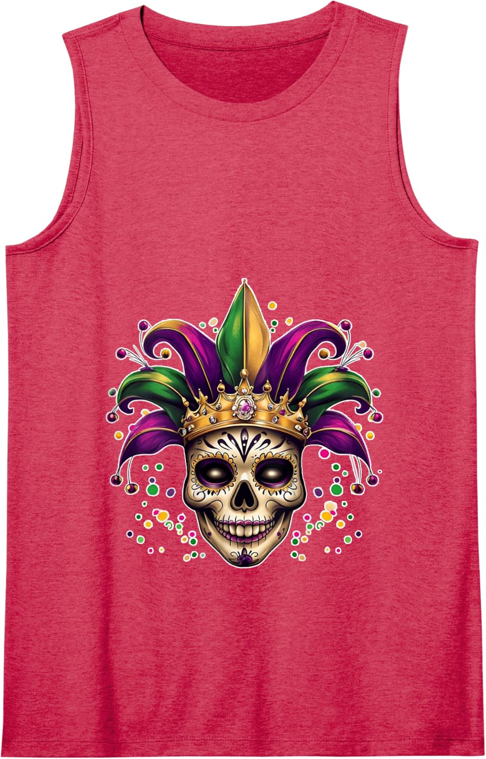 Mardi Gras Joker Sugar Skull Carnival New Orleans Trip Tank Top - Red