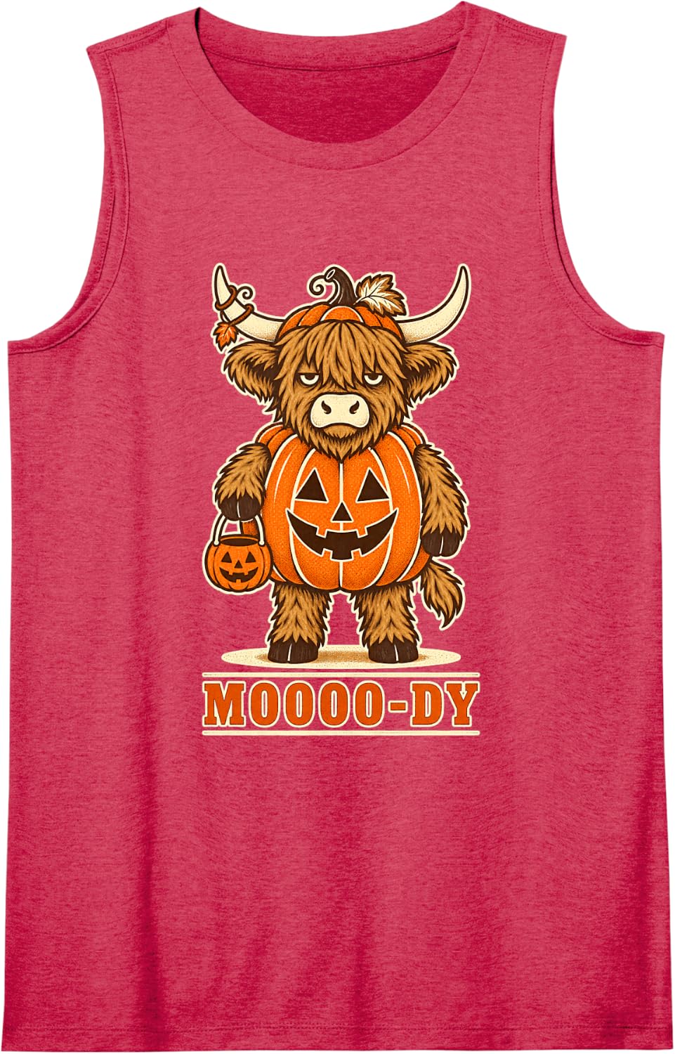 Moody Highland Cow Pumpkin Costume Funny Halloween Sleeveless Tank Top - Red