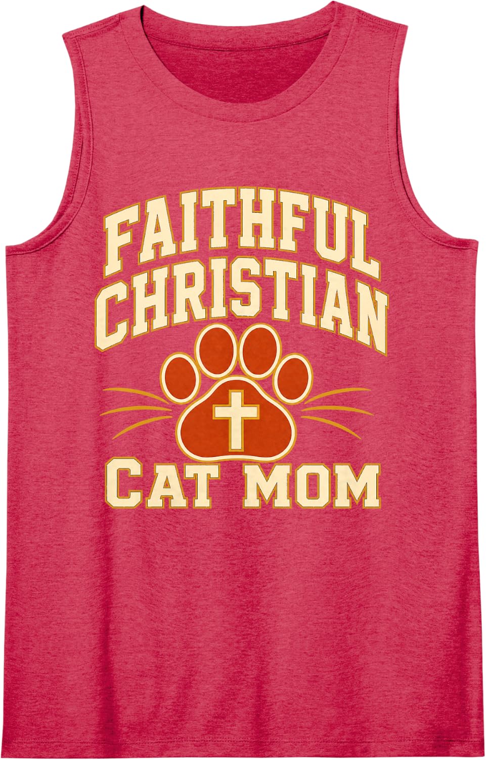 Faithful Christian Cat Mom Cross Paw Sleeveless Tank Top - Red