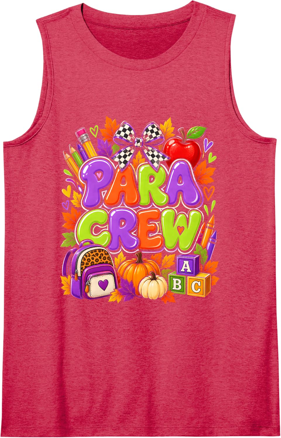 para Crew Fall Paraprofessional Teacher Aide Autumn Schools Sleeveless Tank Top - Red