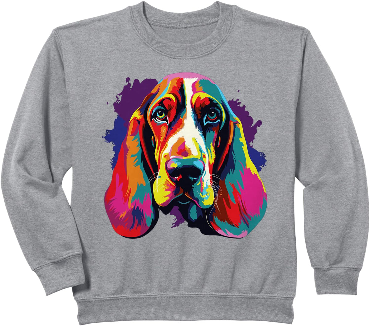 Watercolor Colorful Basset Hound Dog Sweatshirt - Heather Grey