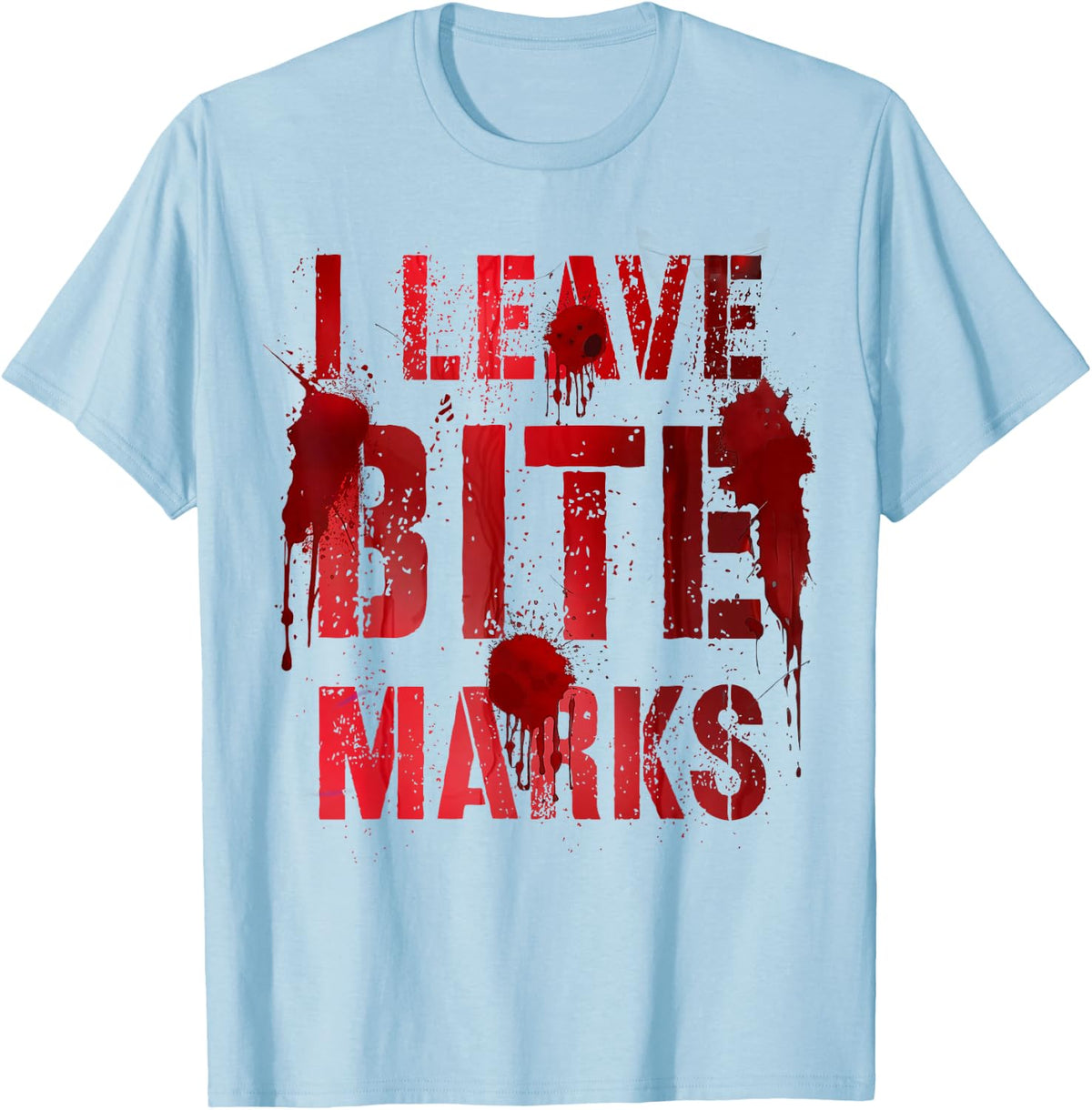 Vintage I LEAVE BITE MARKS Scary Nerd Survived Vampire Meme T-Shirt - Baby Blue
