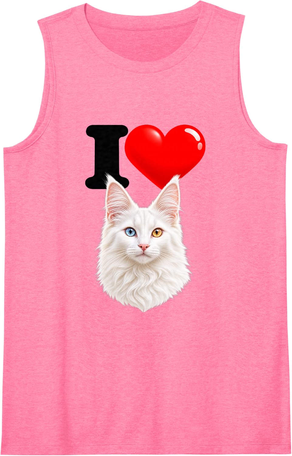 I Love Turkish Angora Cute Cat Mom Dad Sleeveless Tank Top - Pink