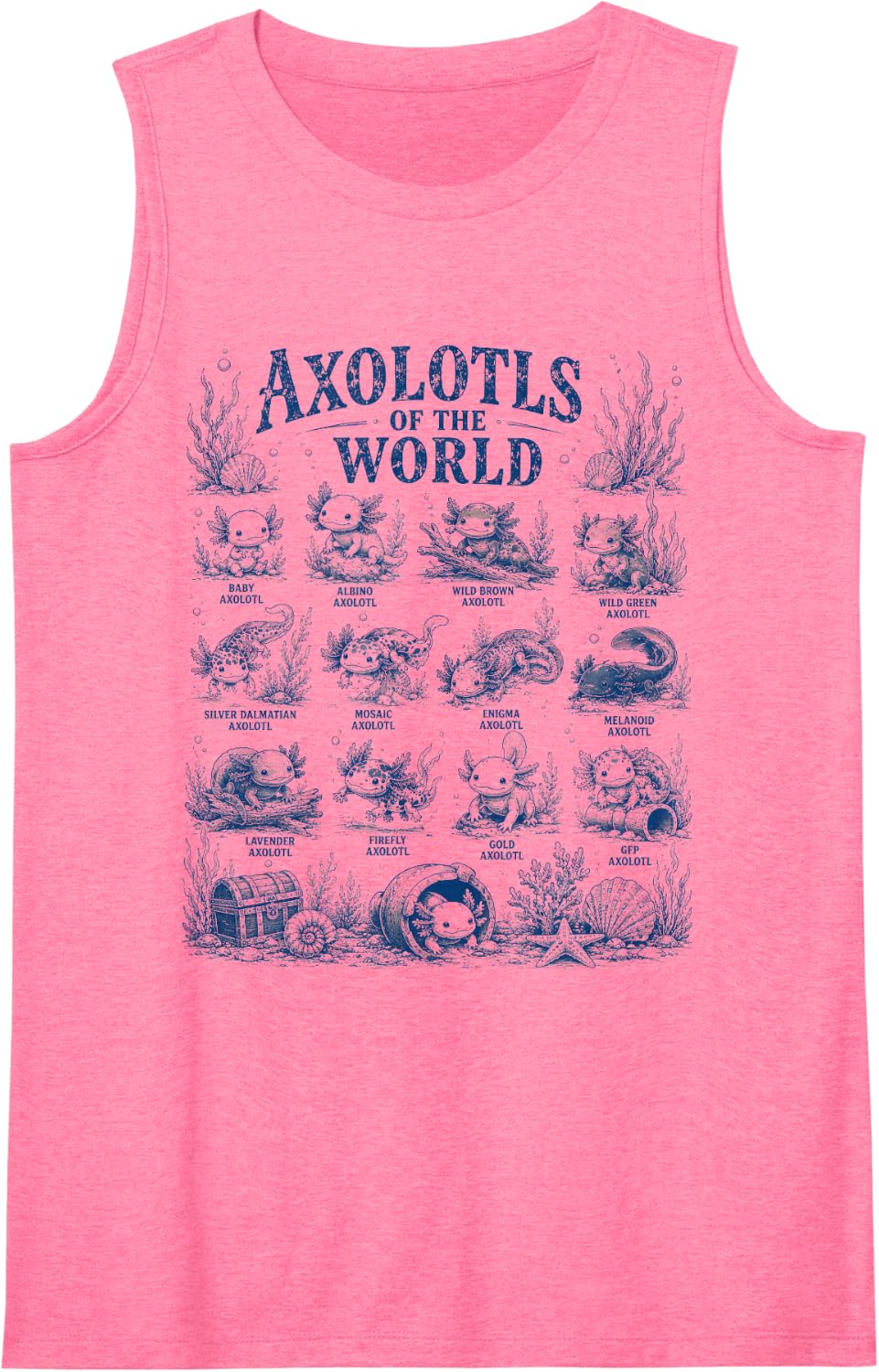 Axolotls of The World Funny Axolotl Kawaii Animals Sleeveless Tank Top - Pink