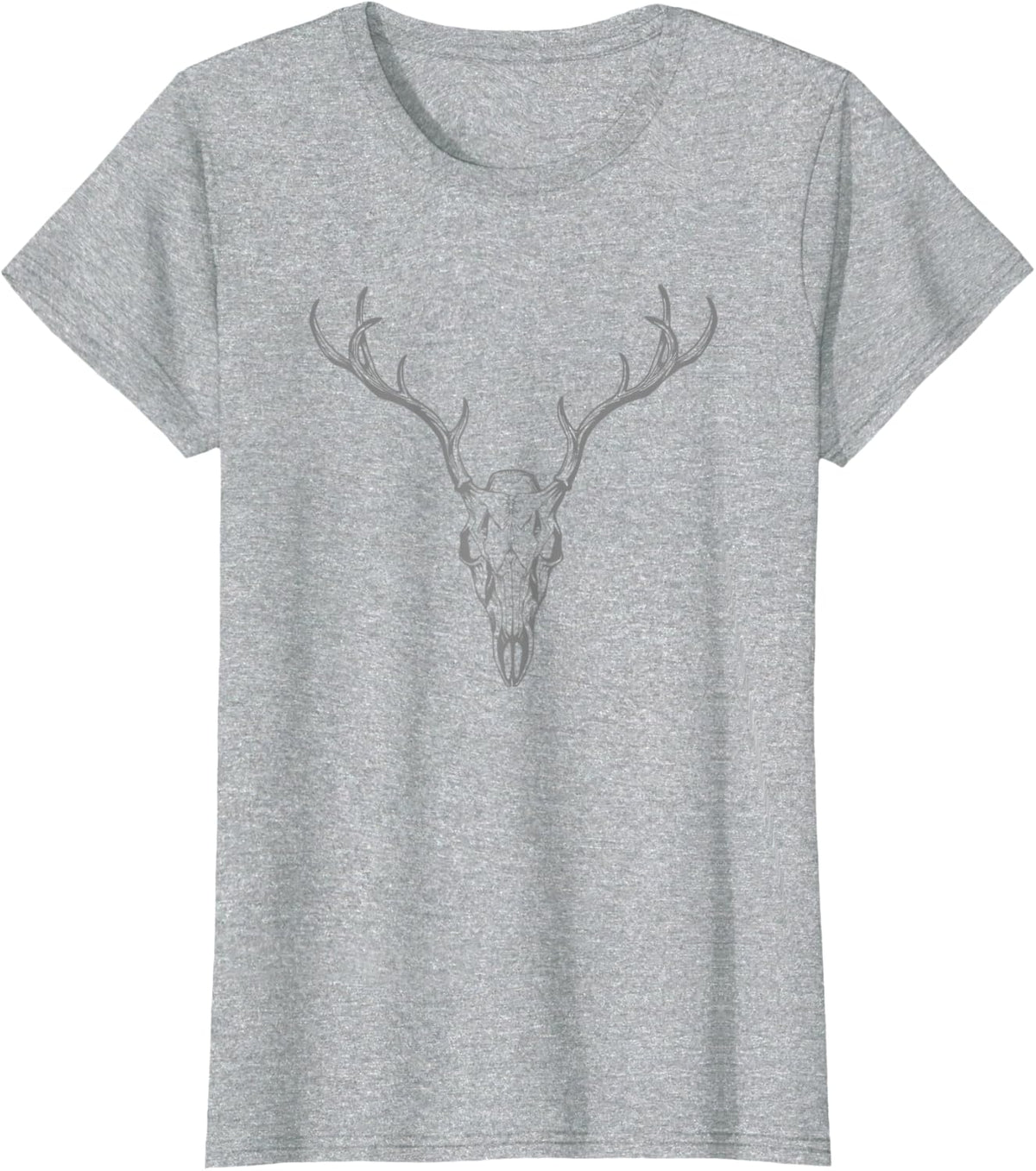 Buck Antlers And Skull T-Shirt - Heather Grey