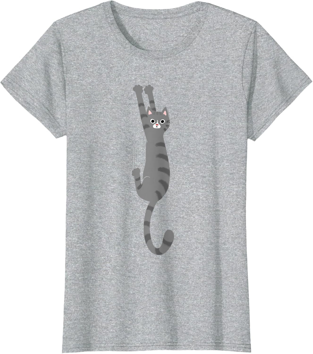 Grey Tabby Cat Hanging On Funny Gray Striped Cat Holding On T-Shirt - Heather Grey