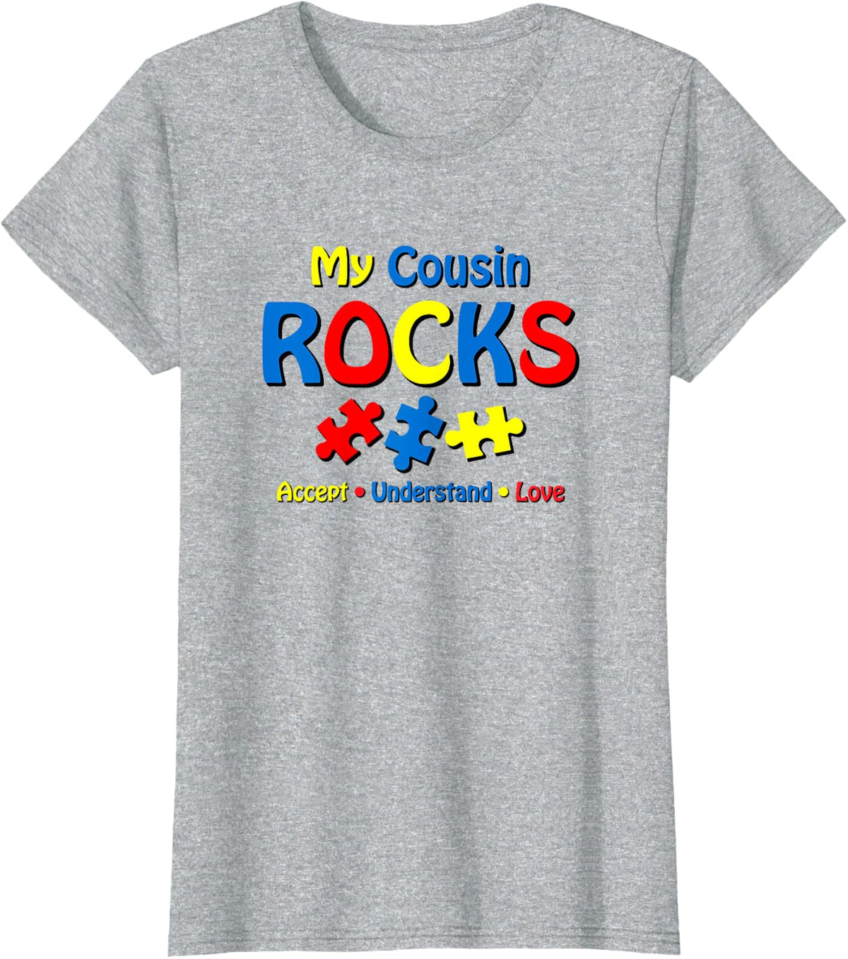 Autistic Cousin Autism Awareness My Cousin Rocks T-Shirt - Heather Grey