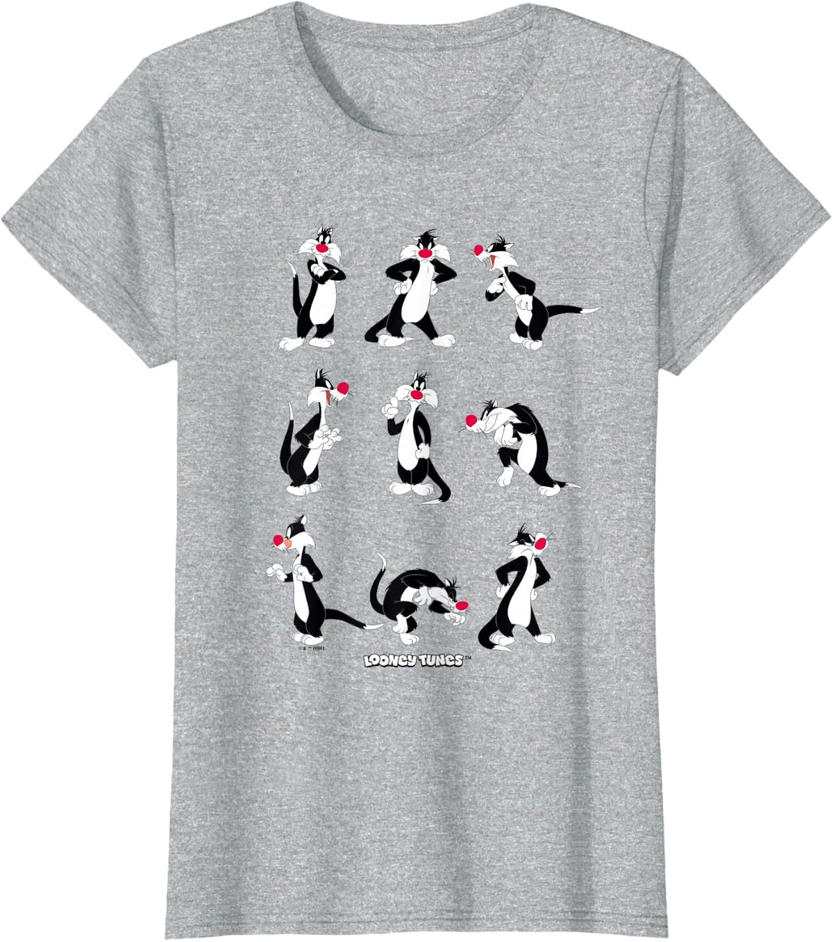 Looney Tunes Sylvester Character Poses T-Shirt - Heather Grey