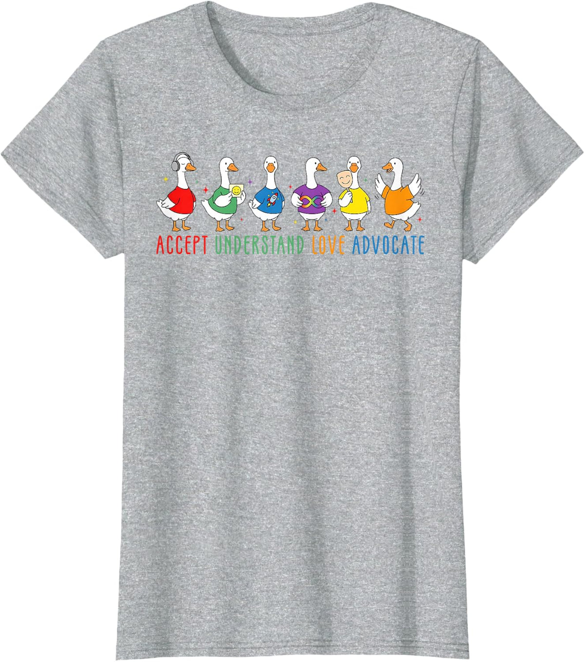 Accept Understand Love Advocate Autism Goose Neurodiversity T-Shirt - Heather Grey