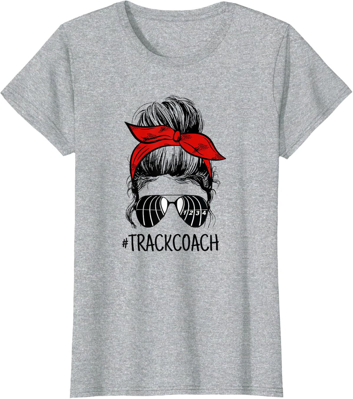 Womens Track, Track Coach, Messy Bun, Track Sunglasses Sport T-Shirt - Heather Grey