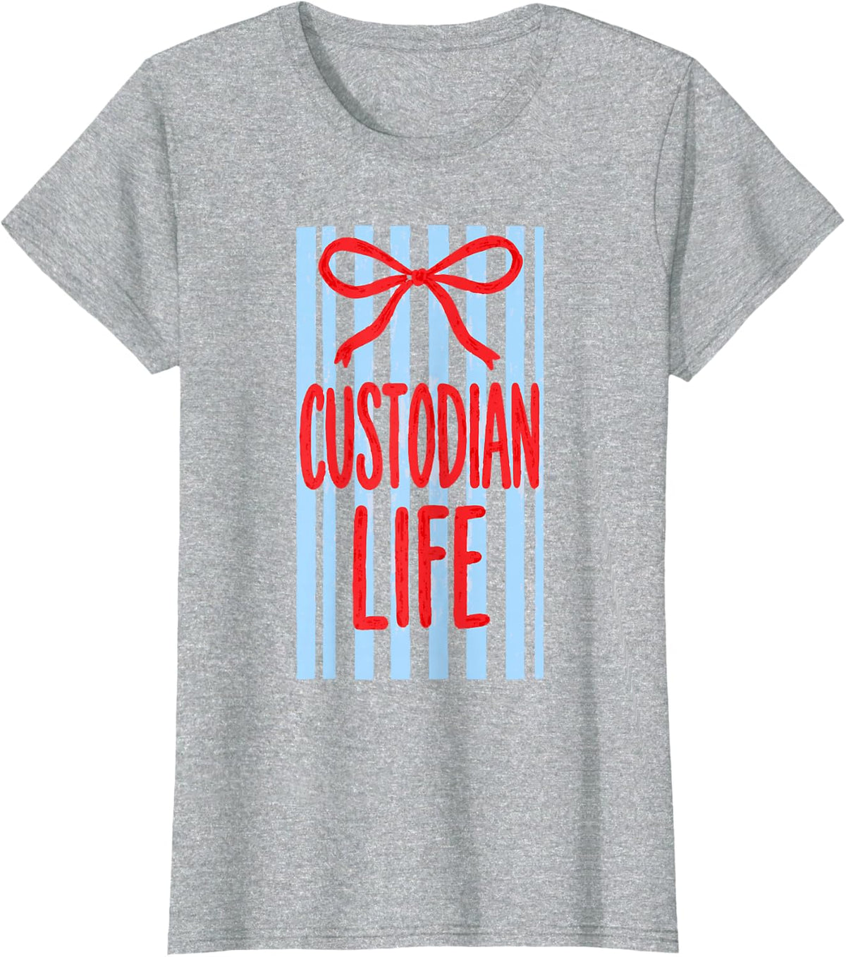 Custodian Life Striped Bow Pink T-Shirt - Heather Grey