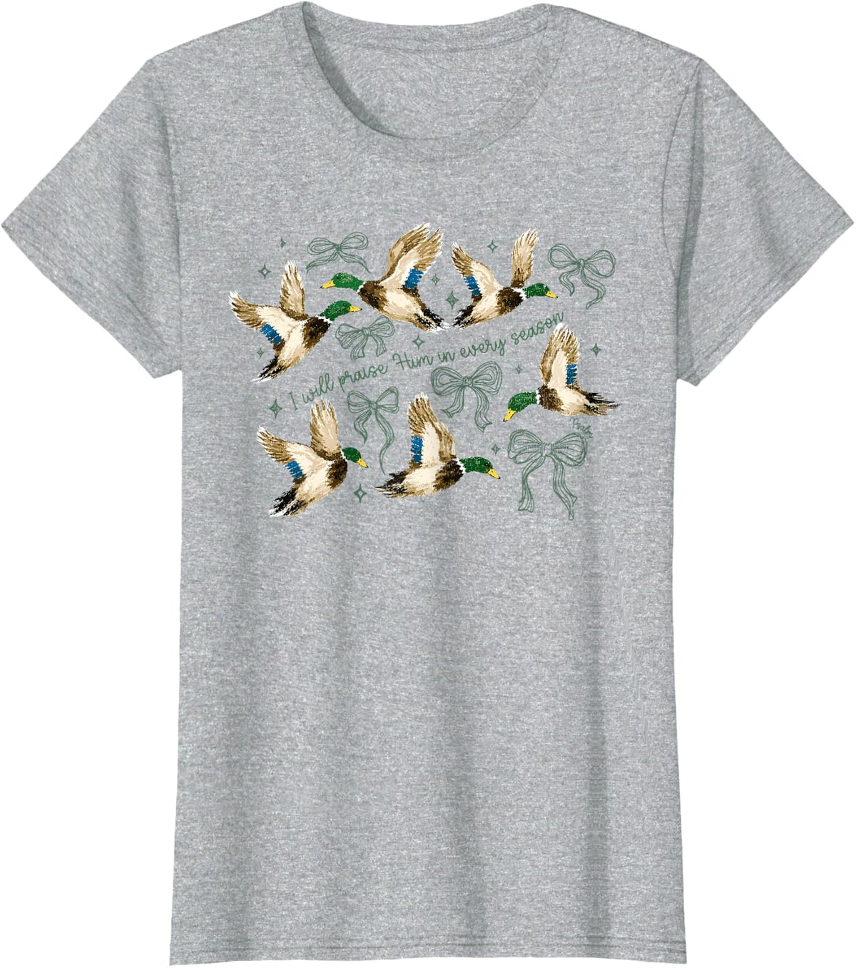 I Will Praise Him Christian Mallard Duck Hunting Psalm 146:2 T-Shirt - Heather Grey