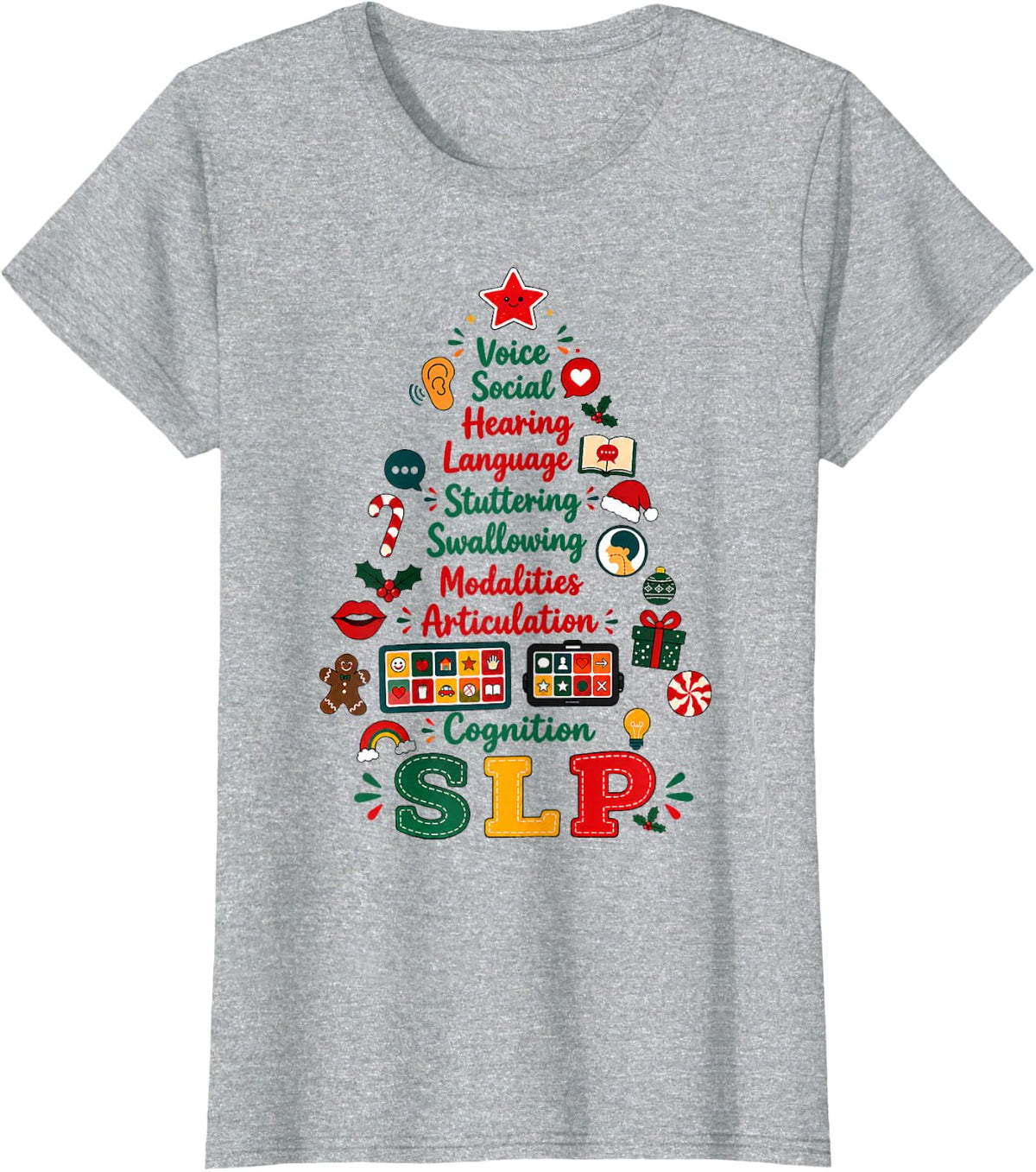 Speech Language Pathology Holiday Christmas SLP T-Shirt - Heather Grey