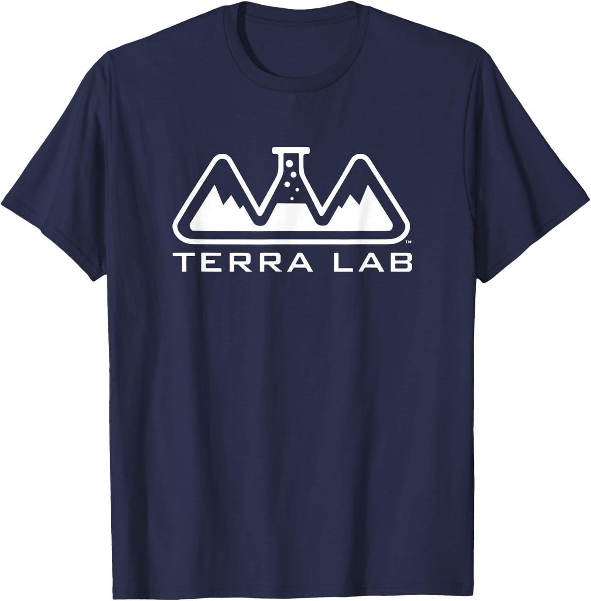 Lab Flask & Mountain Line Art – Science Explorer Emblem T-Shirt - Navy Blue