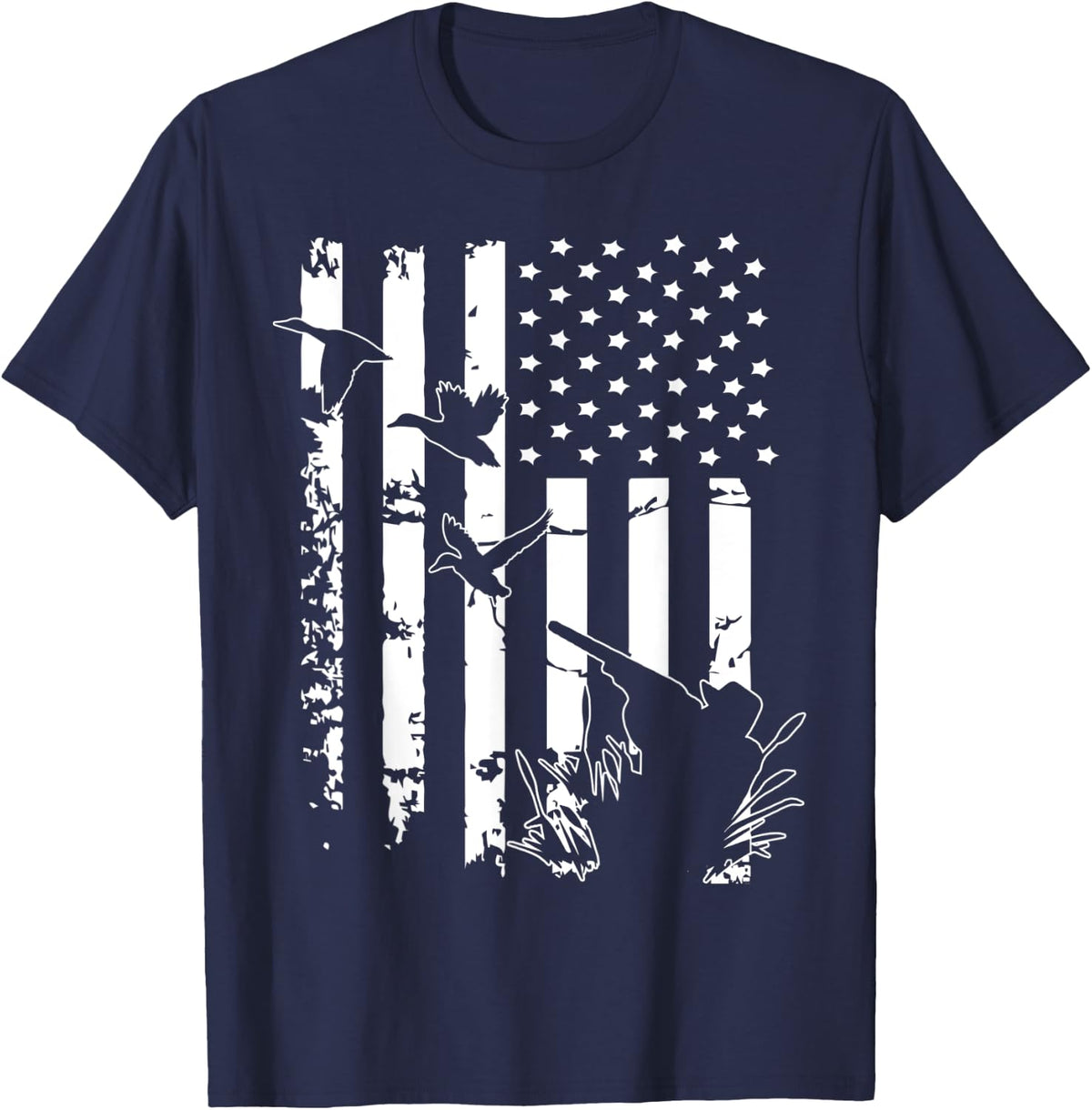 Duck Hunting American Flag Hunters T-Shirt - Navy Blue