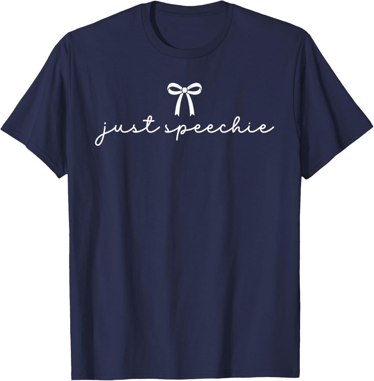 Just Speechie Cute Speech Therapist Life SLP Coquette Bow T-Shirt - Navy Blue