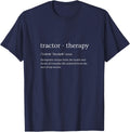 Tractor Therapy White Text T-Shirt Tee For Farm And Agriculture Lovers - Navy Blue