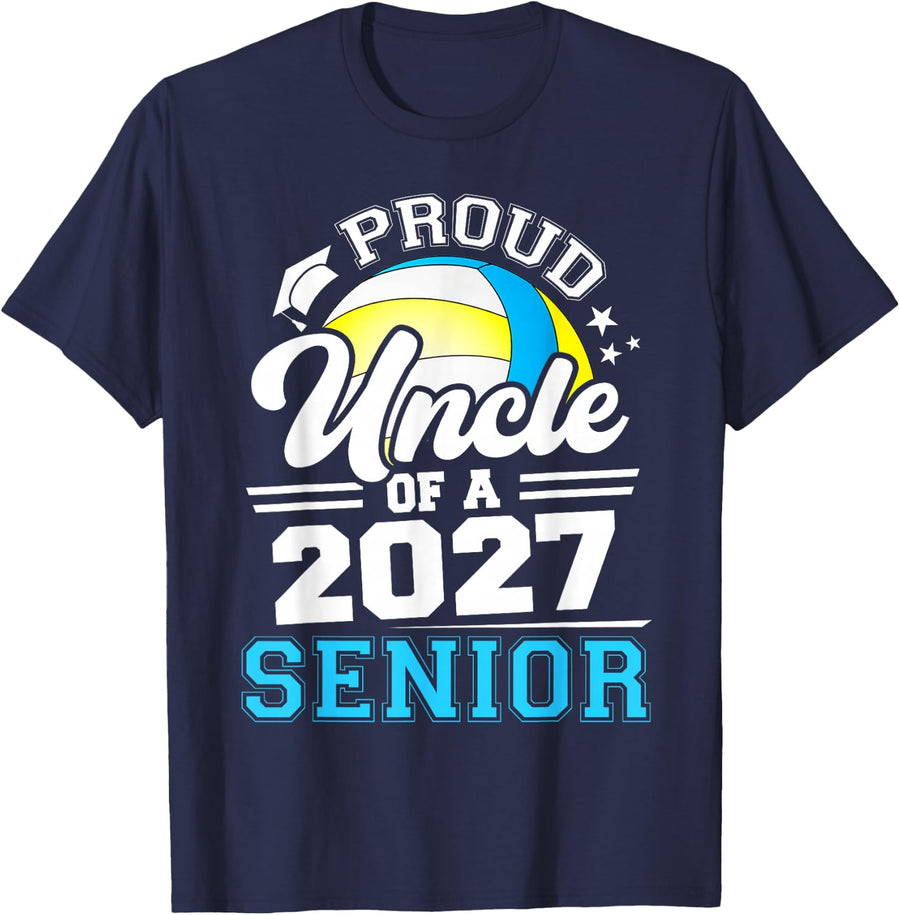Proud Uncle of A 2027 Senior Volleyball Graduation T-Shirt - Navy Blue