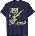 Vintage Cute Red Panda Playing Guitar Rock And Roll Music T-Shirt - Navy Blue