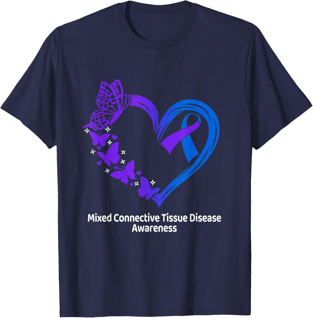 Mixed Connective Tissue Disease Awareness Heart MCTD Warrior T-Shirt - Navy Blue