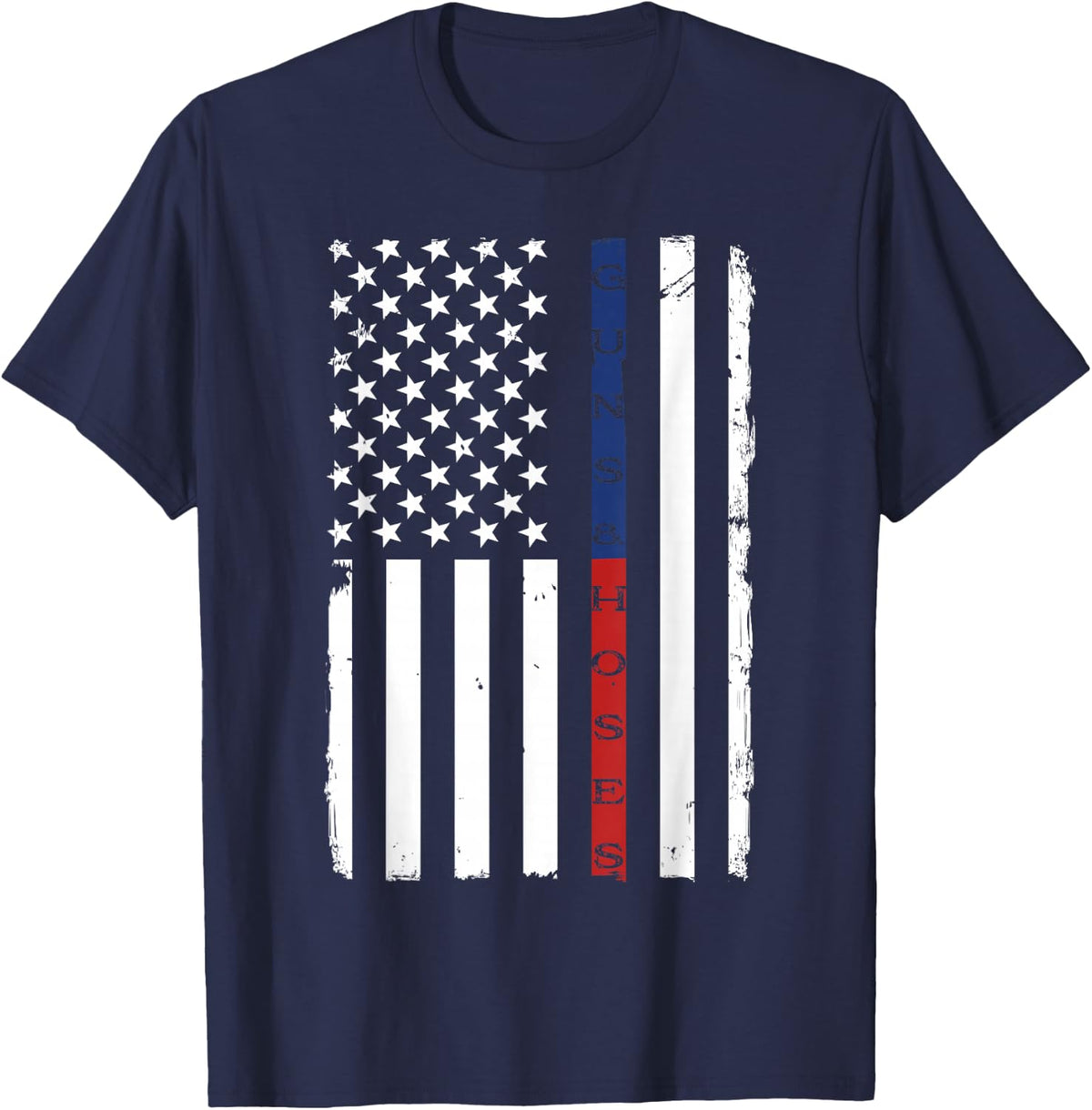 Guns & Hoses Thin Blue Red Line Police & Fire Appreciation T-Shirt - Navy Blue