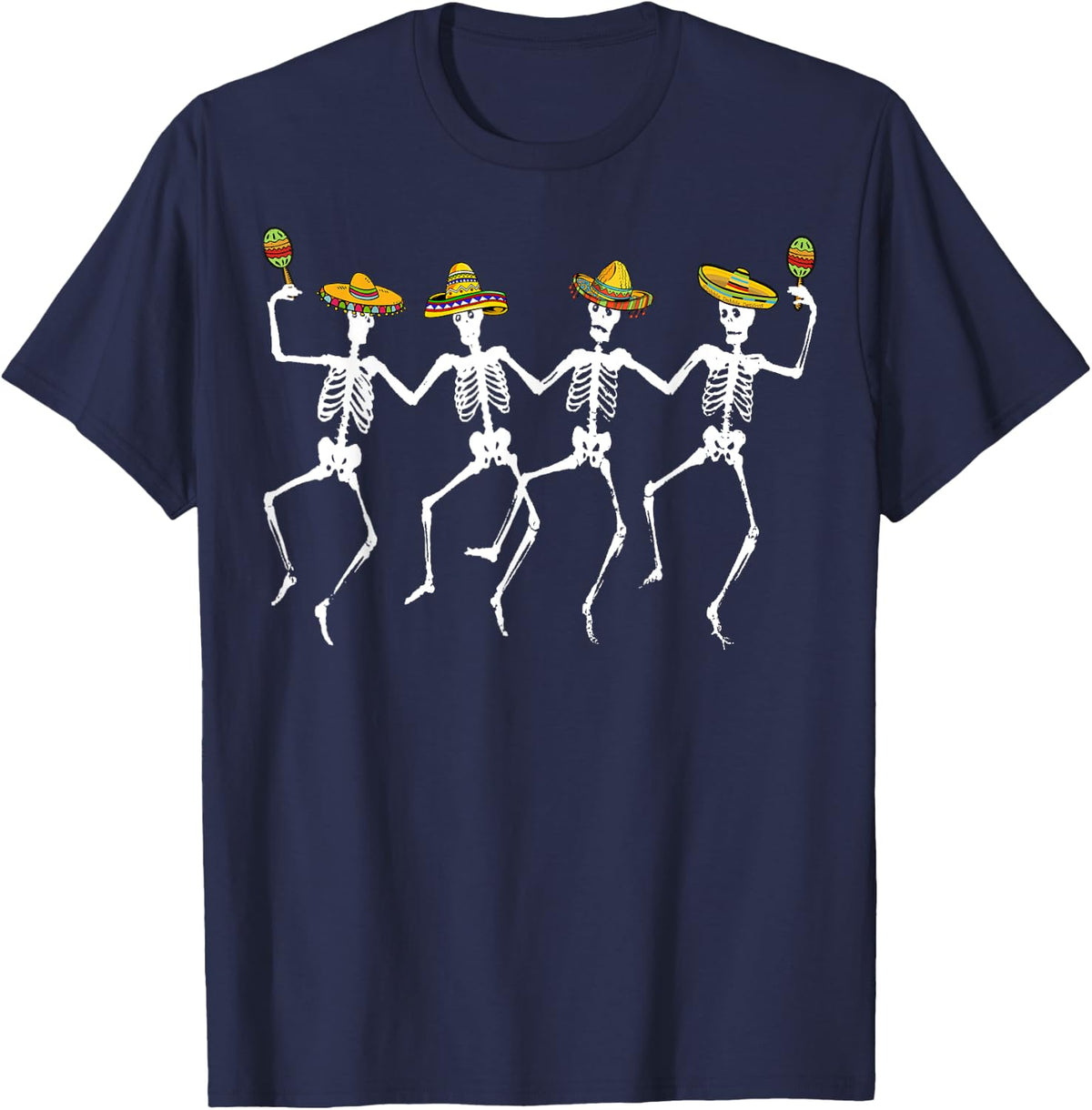 Funny Dancing Skeletons Sombreros Maracas - Cinco de Mayo T-Shirt - Navy Blue
