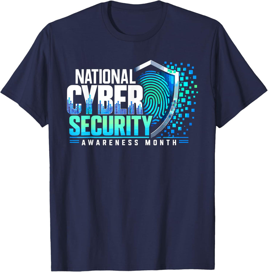 Cybersecurity Fingerprint Digital Security Awareness T-Shirt - Navy Blue