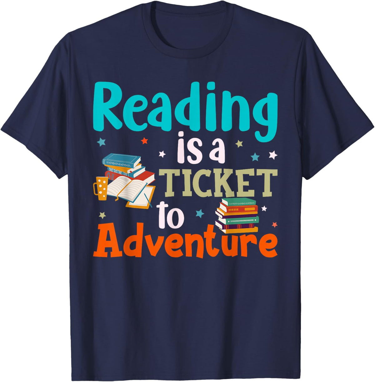 Reading Adventure Library Book Adventure Teacher Student T-Shirt - Navy Blue