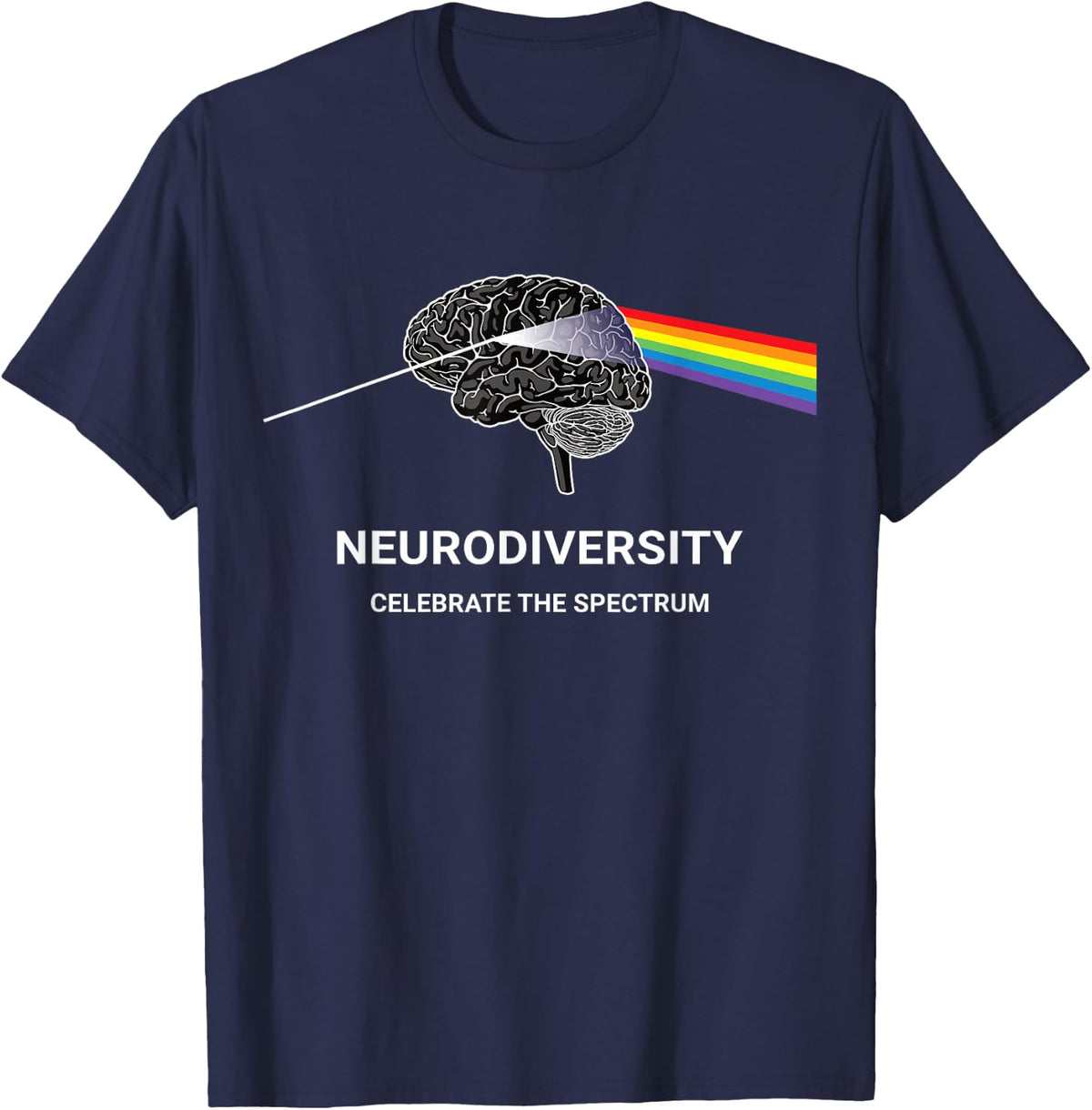 Neurodiversity Autism Spectrum ASD ADHD Rainbow Brain T-Shirt - Navy Blue
