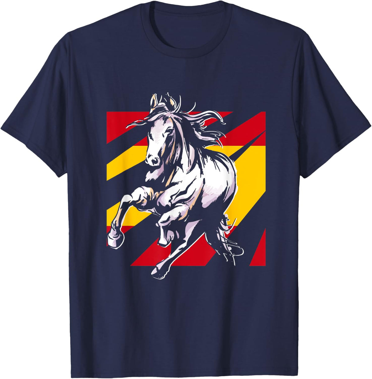 Spain Flag Horse Riding Equestrian Sport Horseshoe Saddle T-Shirt - Navy Blue