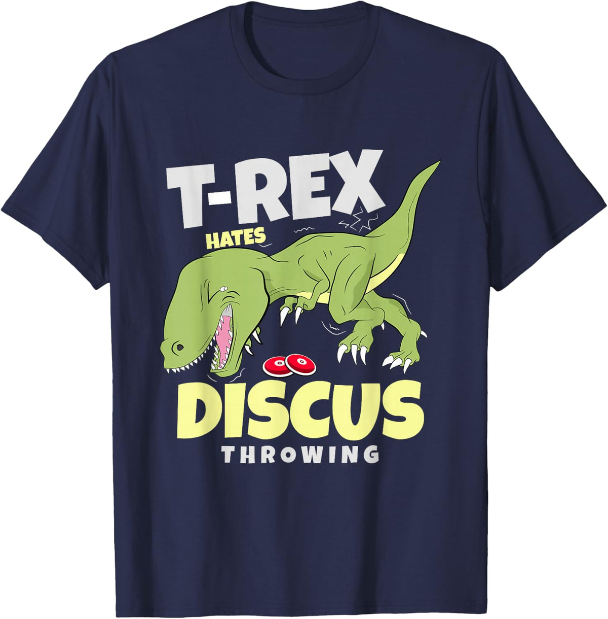 T-Rex Hates Discus Throwing Track And Field Thrower T-Shirt - Navy Blue