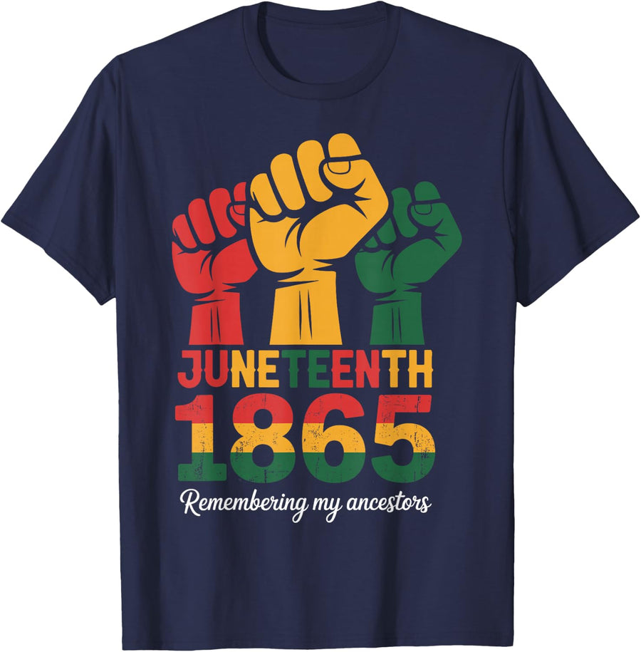 African American 1865 Juneteenth Black History Men Women T-Shirt - Navy Blue