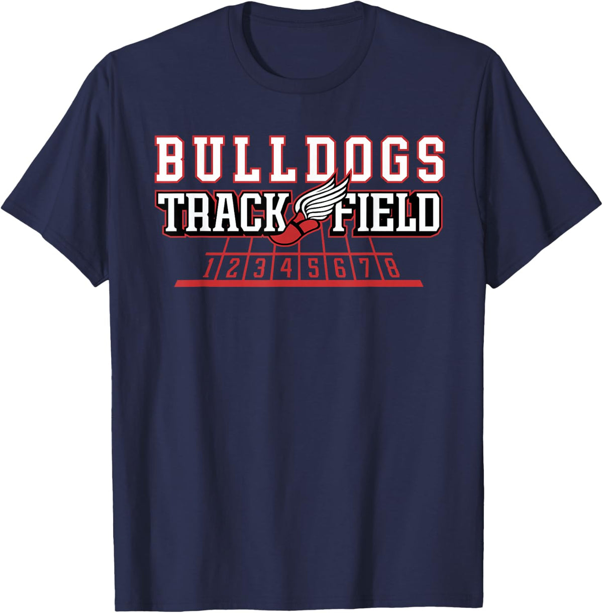 Bulldogs Track and Field Red Bulldog School Spirit T-Shirt - Navy Blue