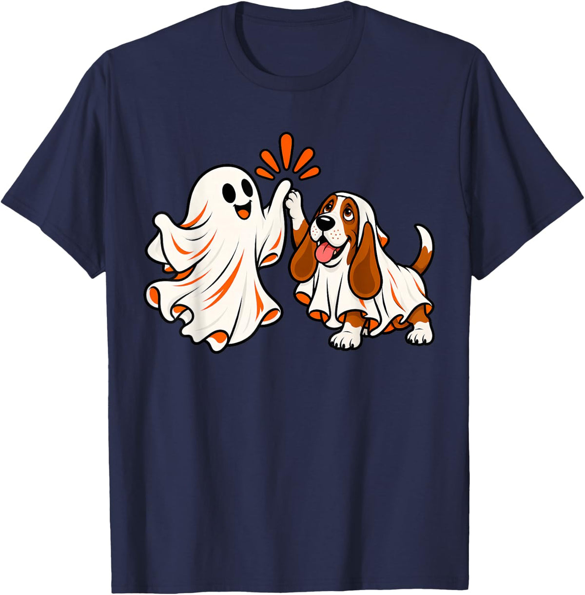 Spooky Ghost Basset Hound Dog Halloween Costume Women Men T-Shirt - Navy Blue