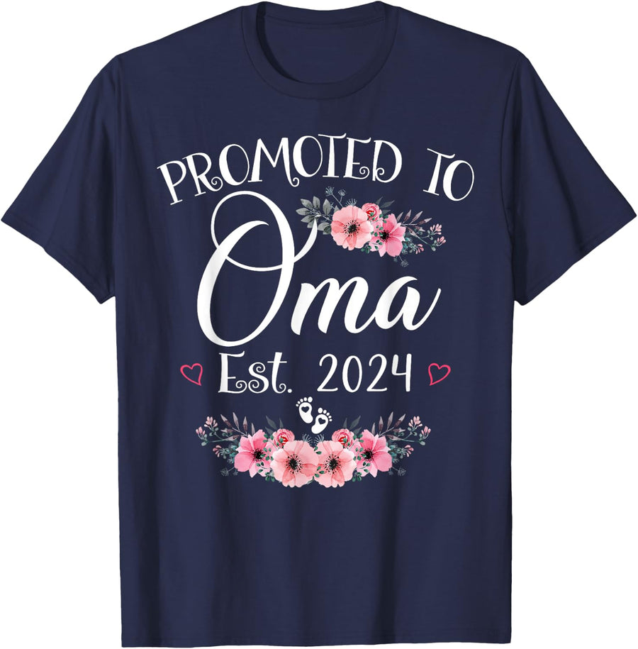 Promoted To Oma 2024 Mother's Day Soon To Be Mom Pregnancy T-Shirt - Navy Blue