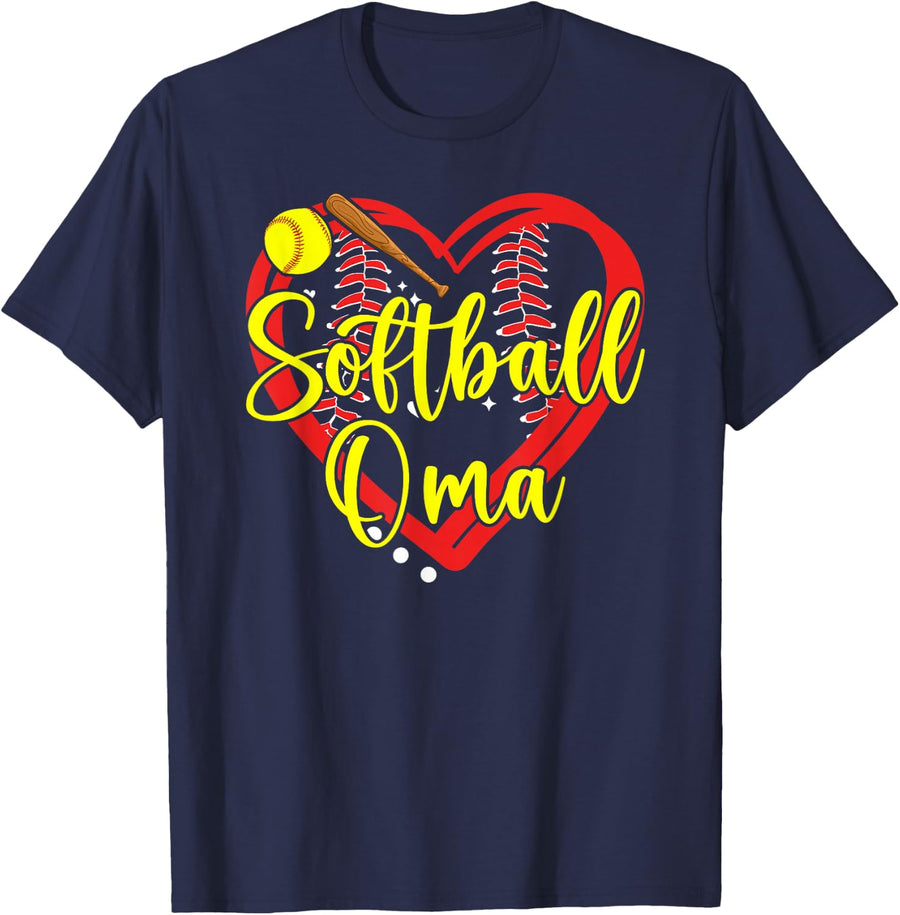 Softball Oma Heart Oma Of A Softball Player Oma T-Shirt - Navy Blue