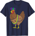 Jester Chicken Beads Mardi Gras Funny Farming Men Women Kids T-Shirt - Navy Blue