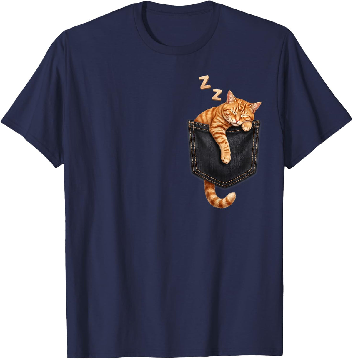 Cute Tabby Cat Pocket Funny Cat Cat Mom Cat Dad Cat Lover T-Shirt - Navy Blue