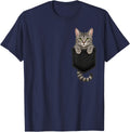 Grey Tabby Cat Lover Cute Pocket Cat Mom T-Shirt - Navy Blue