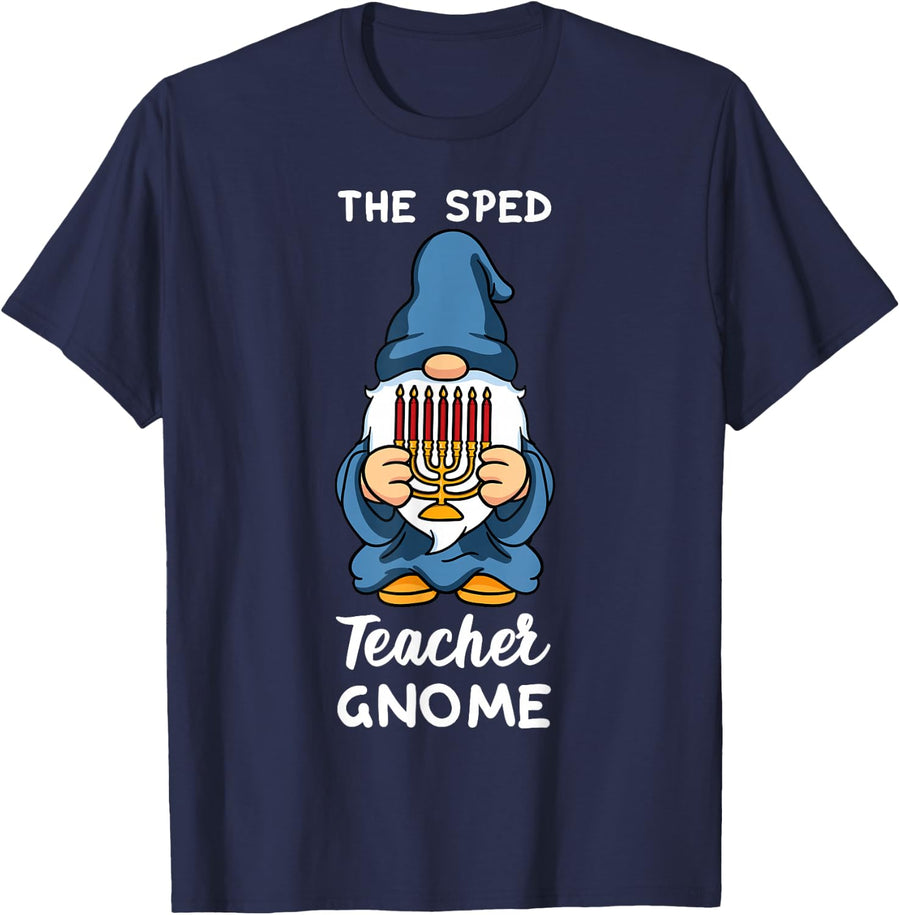 The SPED Teacher Gnome Special Education School Hanukkah T-Shirt - Navy Blue