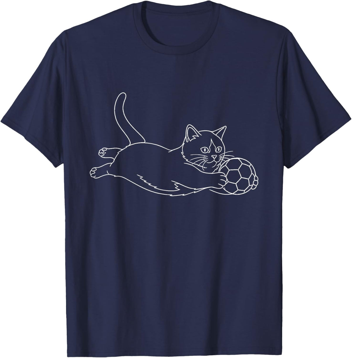 Soccer Cat Goalkeeper Cute Kitten Line Art Diving Save T-Shirt - Navy Blue